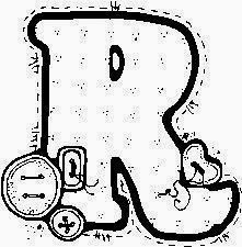 desenho de alfabeto de tecido e botoes para pintar letra R