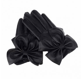 black leather gloves with bows banggood