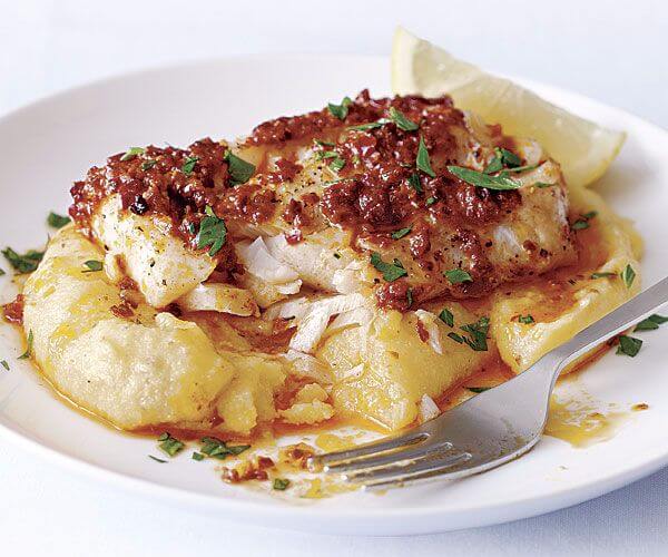 ButterBasted Spiced Cod With Polenta Recipe Mediterranean Diet