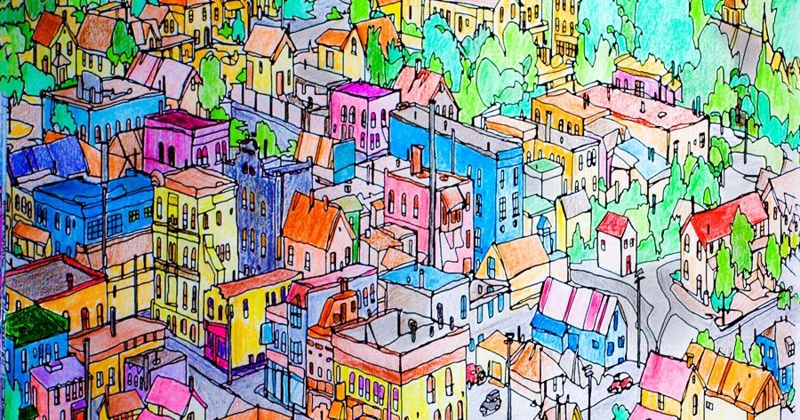 Art Flat 17: Fantastic Cities coloring book pictures