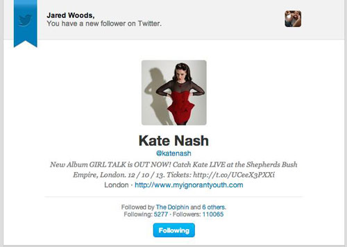 Kate Nash follows me on Twitter