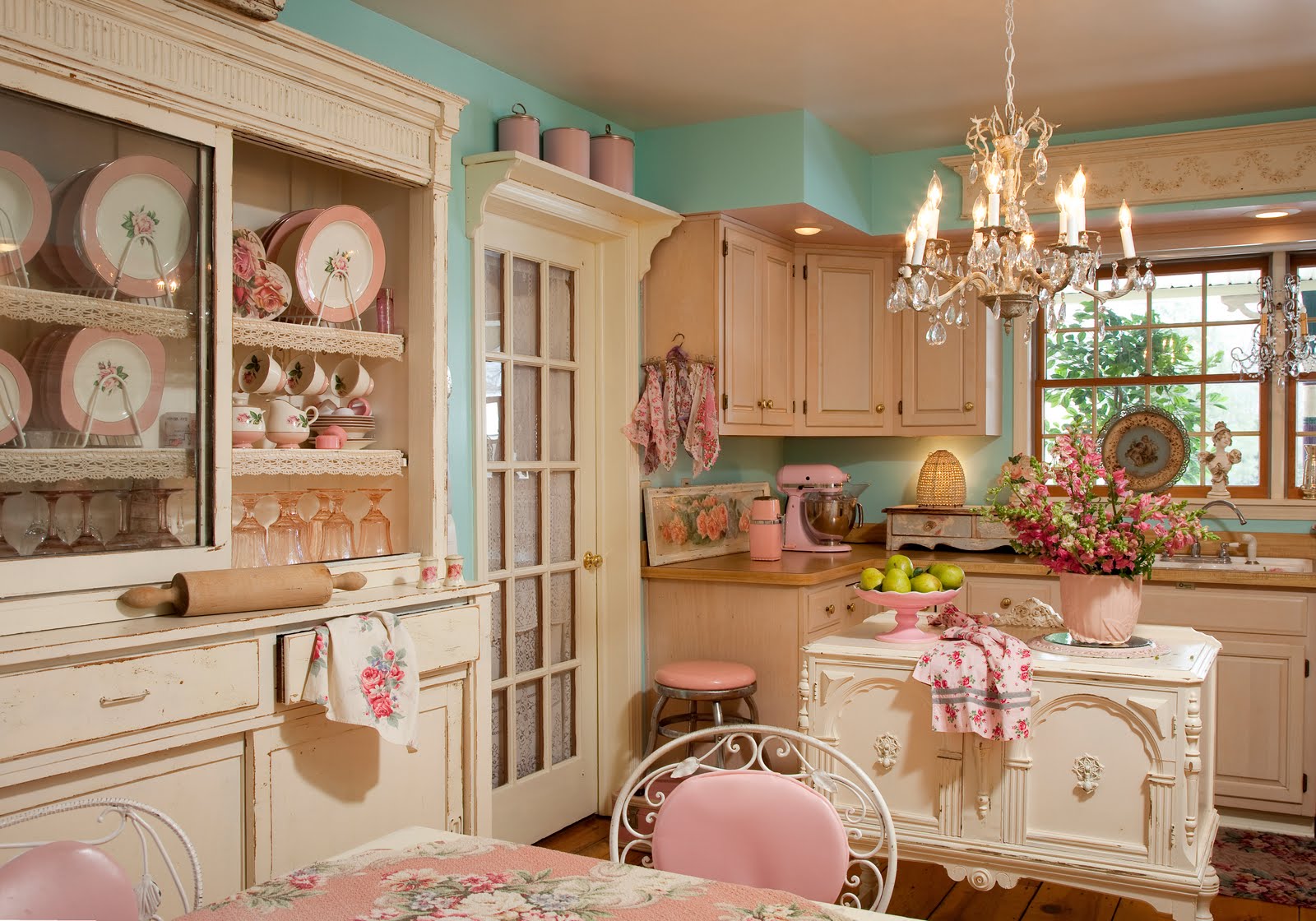 Interior Lovely Shabby Chic Decorating Kitchen And Dining Room With White Pink And Blue Most Wanted Shabby Chic Furniture And Decorating Ideas 