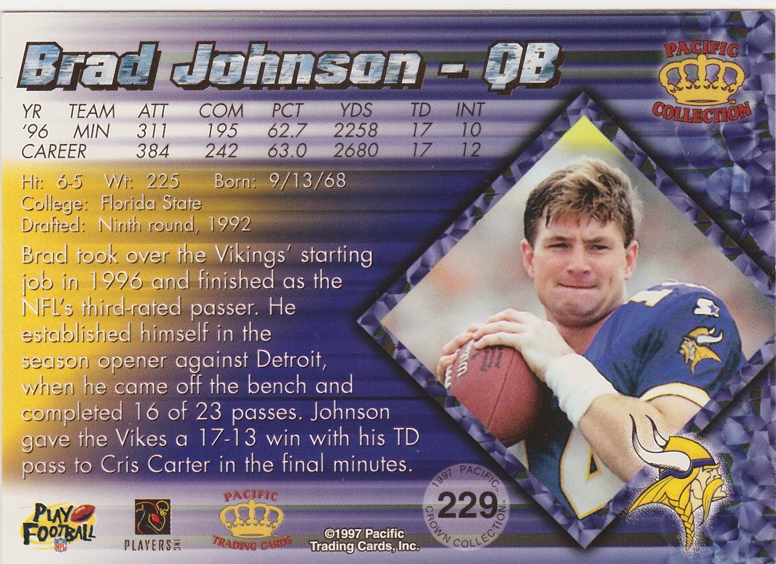 The Five Tool Collector Monday Morning Quarterback 42 Brad Johnson 1997 Pacific