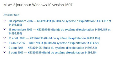 Windows 10 : Historique des mises à jours de Windows 1607