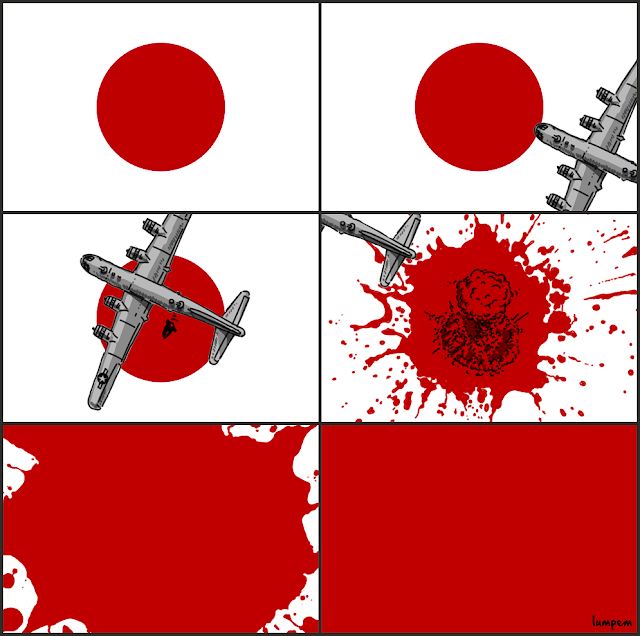 Bandera de Japón bombardeada
