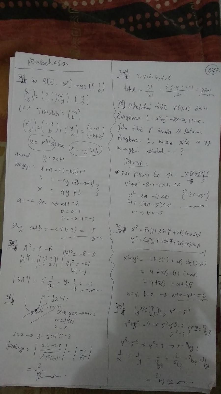 Kunci Soal UTBK 2019 Matematika Saintek Konsep