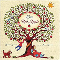 One Red Apple book cover with apple tree and kids playing