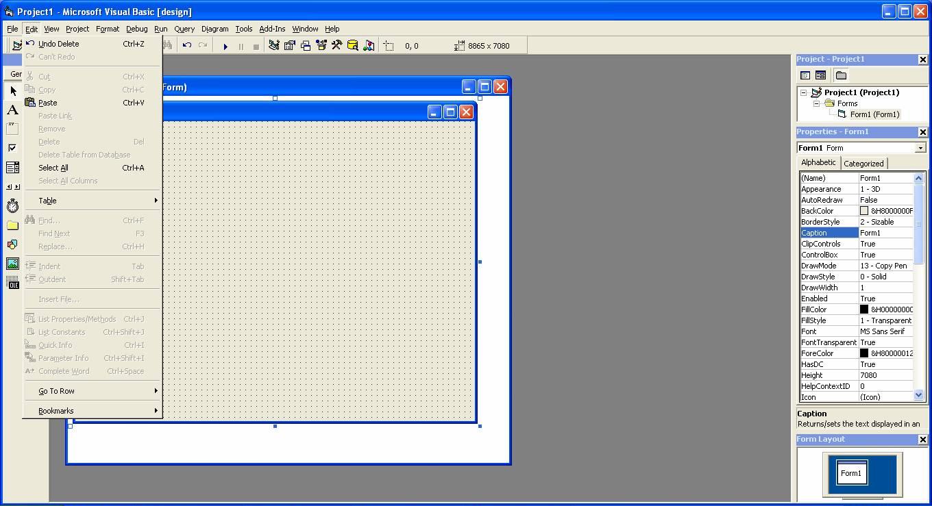 Edit Menu of Visual Basic 6.0