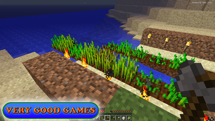 Minecraft game screenshot - mature wheat on a farm