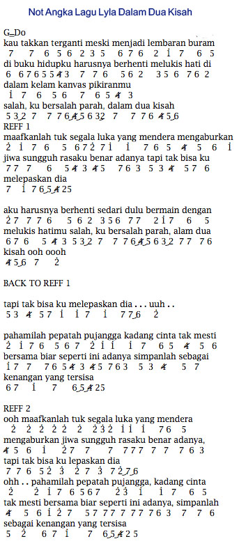 Not Angka Lagu Lyla Dalam Dua Kisah Dunia Lirik Not Lagu