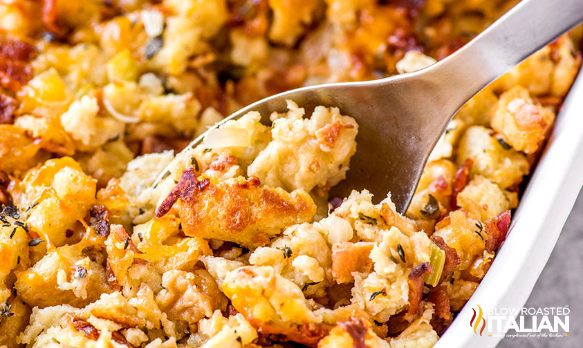 Beer Cheese Bacon Stuffing Casserole + Video