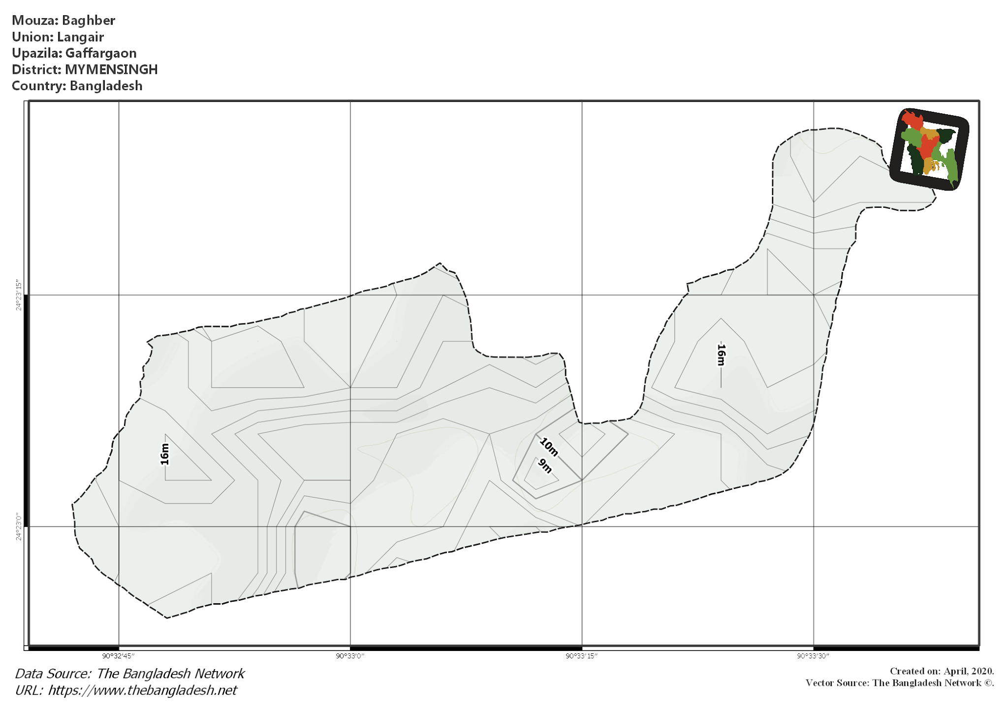 Map of Baghber Mouza of Gaffargaon Upazila, MYMENSINGH, Bangladesh.