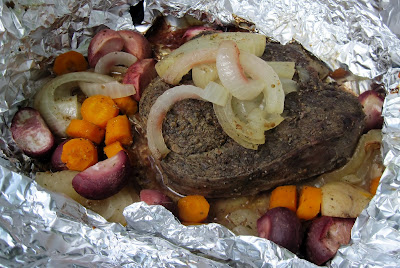 Grilled beef roast with vegetables