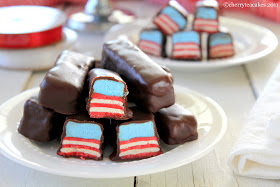 Red, White, and Blue Raspberry Candy Bars by Cherry Tea Cakes.