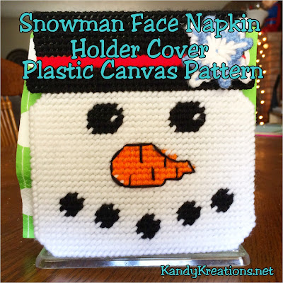 Decorate your kitchen or dinning room for January with a Snowman's smile to cover your napkin holder.  This quick and easy plastic canvas pattern fits right over a cheap Dollar store napkin holder and brightens the whole place during the dreary month of January.