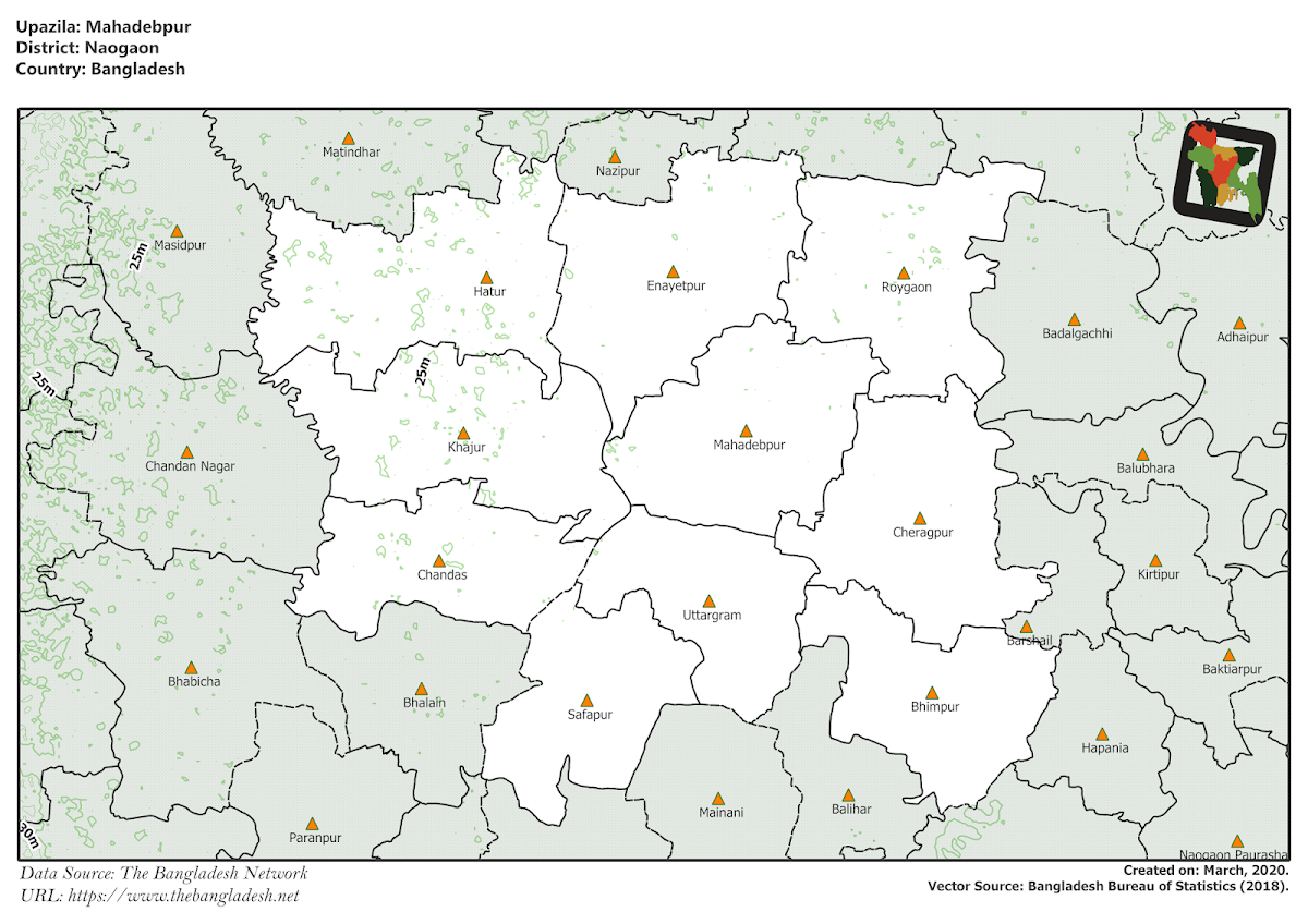 Mohadebpur Upazila Elevation Map Naogaon District Bangladesh