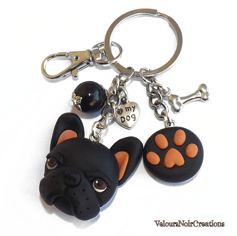 Velours Noir Creations Creazioni Handmade in Fimo: Portachiavi cane bulldog  francese nero e orma zampa