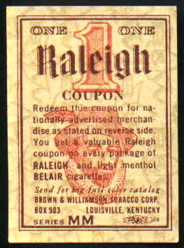 coupons raleigh cigarettes cigarette coupon these pack could smoke virginia redeemed prizes had