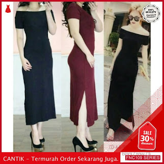 FNC109C35 Comfy Slim Long Dress Wanita Sabrina murah Serba 40 Ribuan