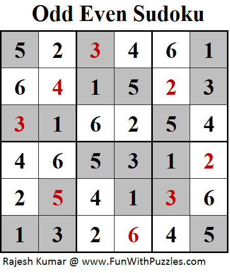 Odd Even Sudoku (Mini Sudoku Series #98) Solution