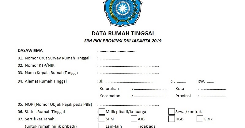 Rt 017 Rw 05 Tanjung Duren Selatan Manual Pengisisan Data Dasawisma 2019