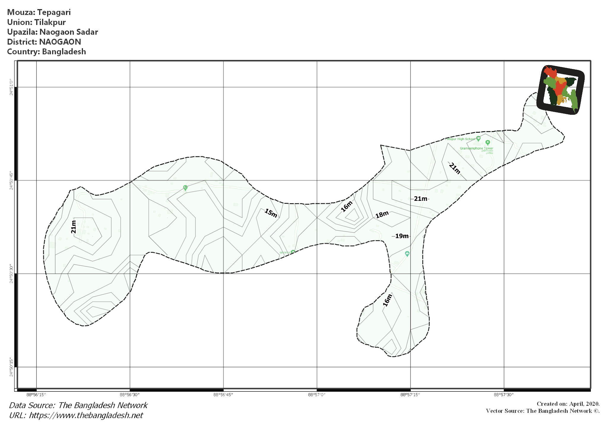 Map of Tepagari Mouza of Naogaon Sadar Upazila, NAOGAON, Bangladesh.