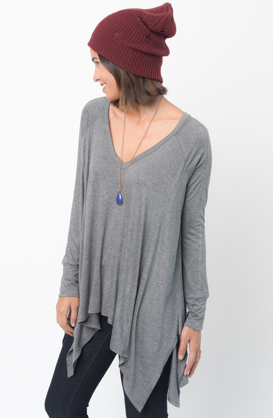 Shop for Charcoal V-Neck Asymmetrical Swing Tunic long sleeve on caralase.com