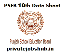 PSEB 10th Date Sheet PSEB 10th Date Sheet