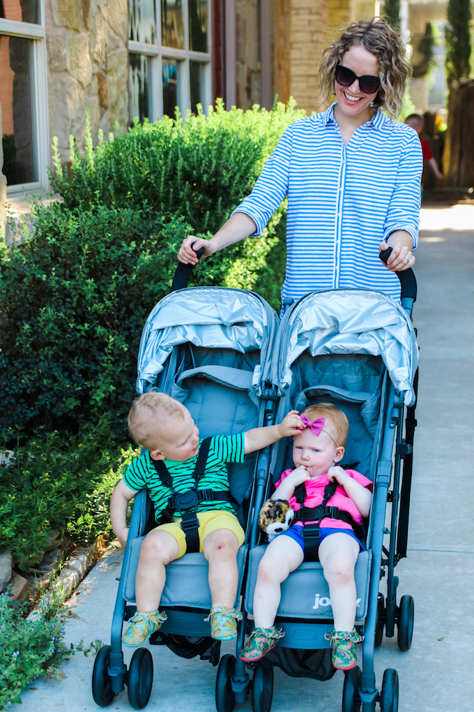 Venturing Out With Twins, traveling with twins, twin stroller, double stroller, twin umbrella stroller, twin mom, twin parenting, joovy twin groove ultralight stroller, joovy twin stroller, austin mom, austin mom blog, going out with twins, twin adventures, 18 month twins