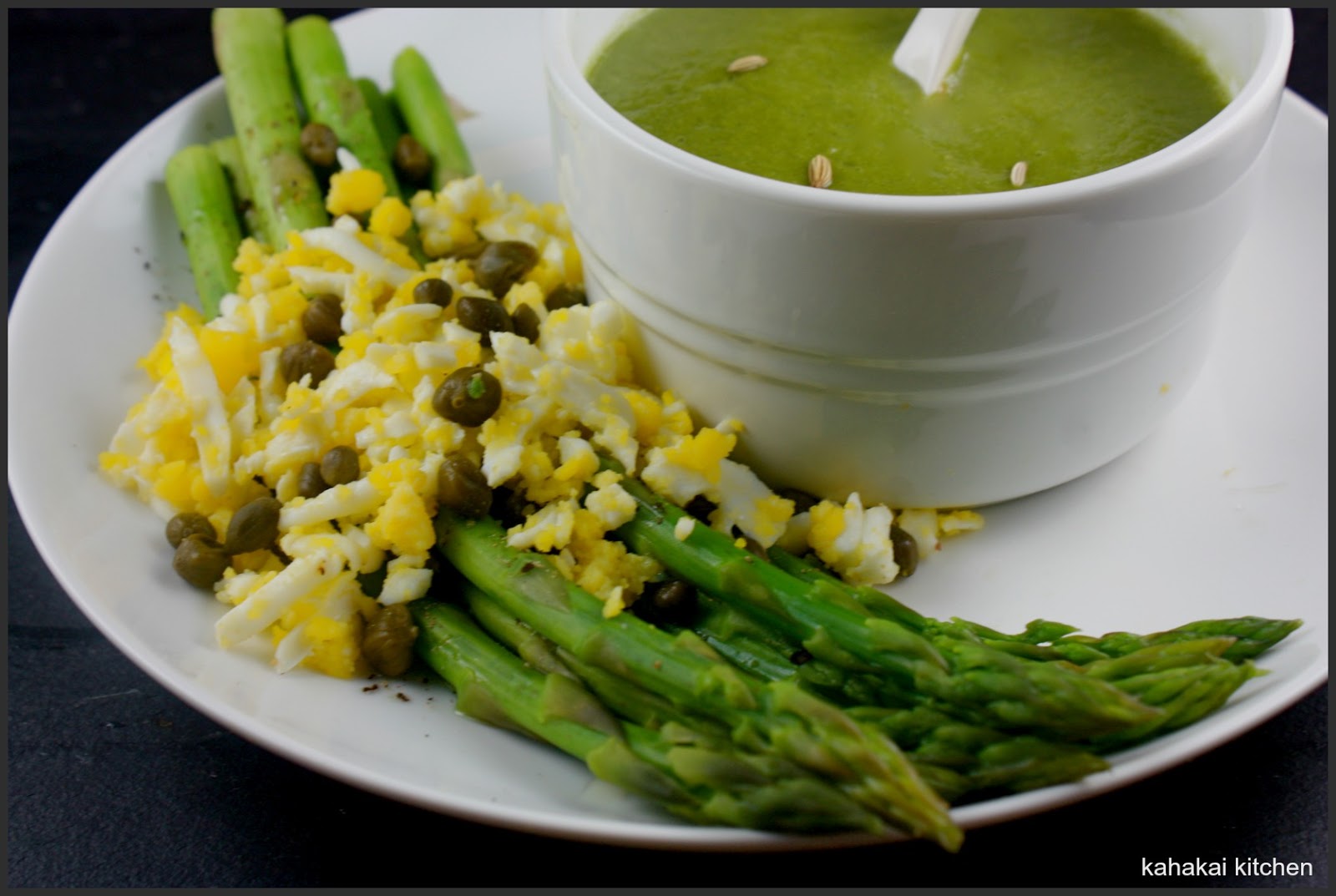 Kahakai Kitchen Pea, Lettuce & Fennel Soup with Asparagus Mimosa