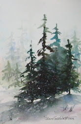 watercolor evergreens janis goldblatt lanndscape 6x4 measuring