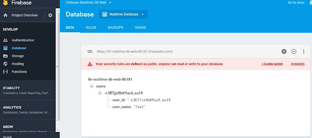 firebase realtime datase create user demo