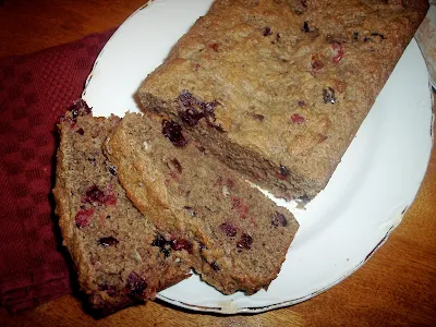 Loaf of cranberry sauce quick bread.