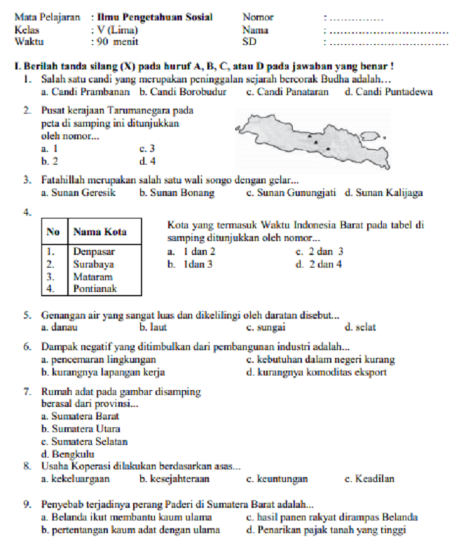 SOAL LATIHAN UKK IPS SD KELAS 5 TAHUN 2019/2020