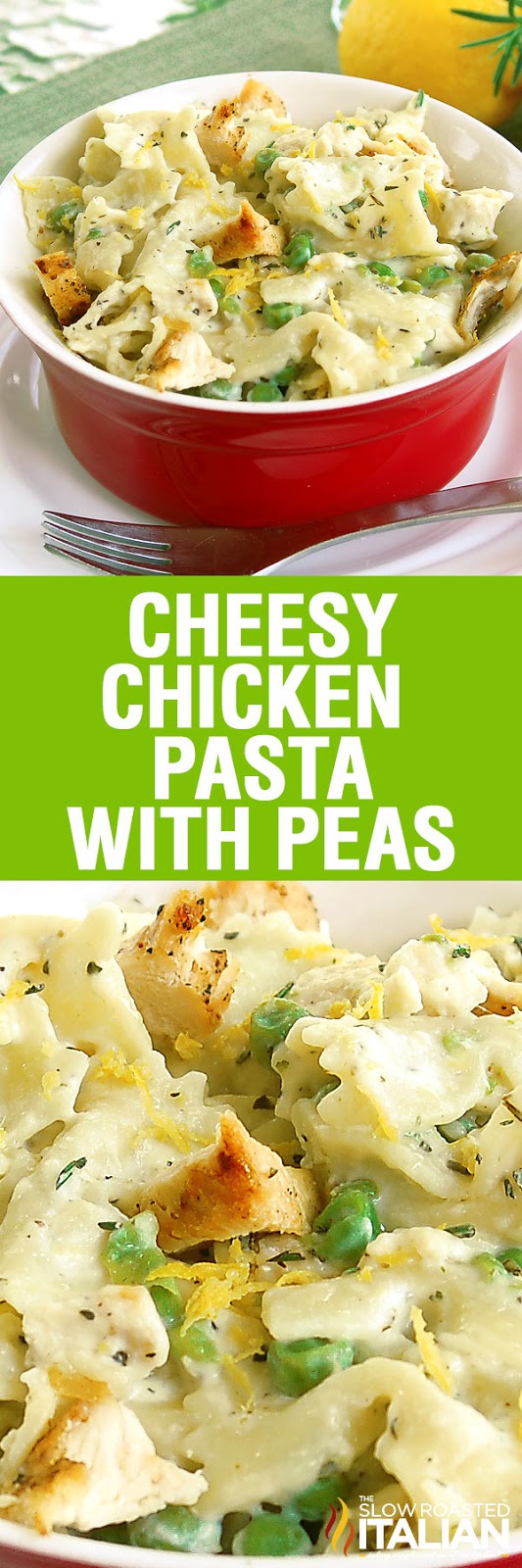Simple Cheesy Chicken Pasta with Peas