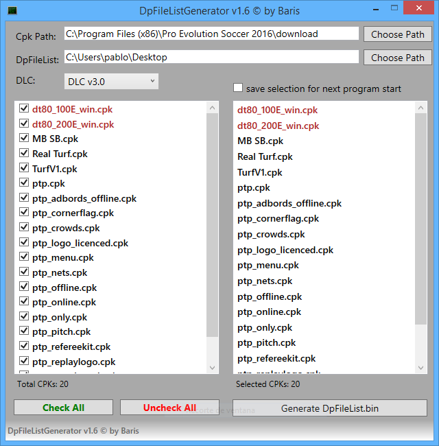 dpfilelist generator v1.6 by baris