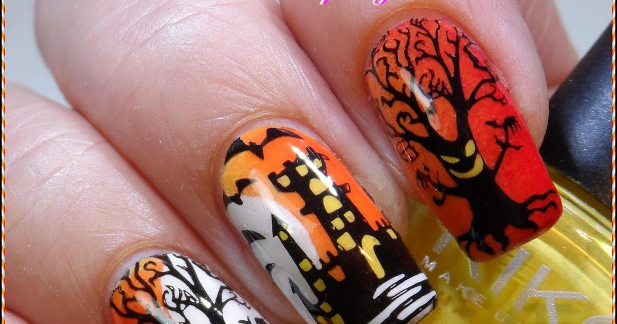 Nail Art Stamping Mania: Halloween Landscape Manicure with Gradient and ...