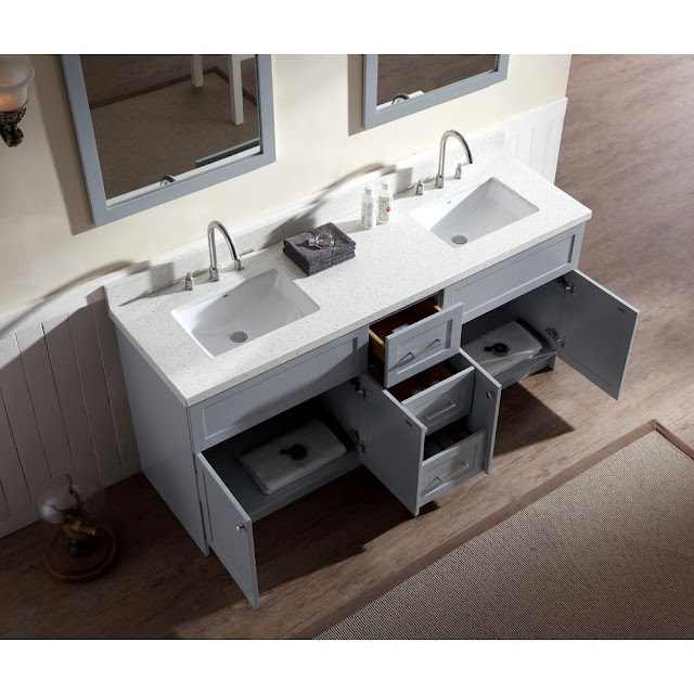 73 inch Transitional Double Sink Bathroom Vanity White Quartz Top