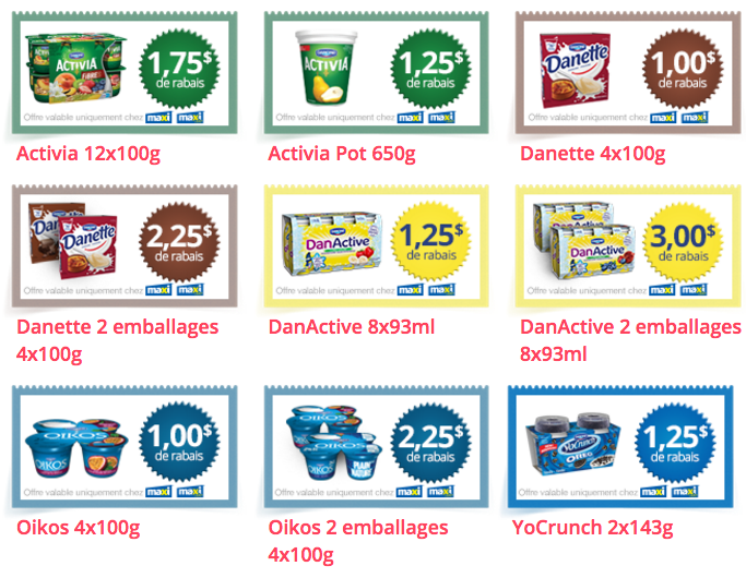 15 en rabais pour produits Danone chez Maxi Coupons au Québec