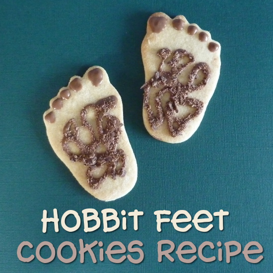 feet shaped sugar cookies biscuits with chocolate decoration to make them look like Hobbit halfling fantasy feet