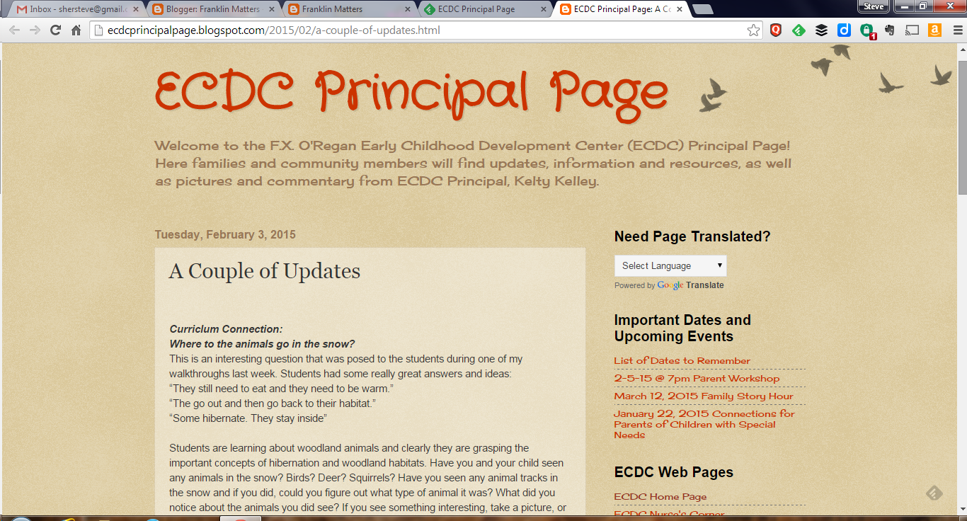 screen grab of ECDC principal page