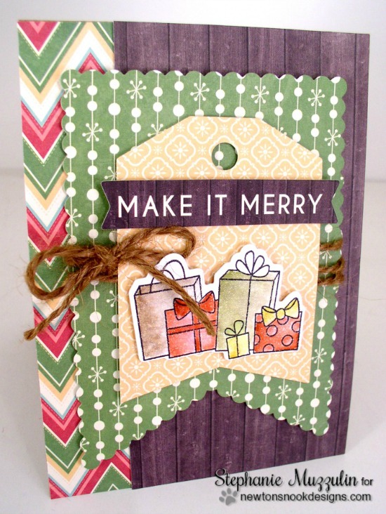 Make it Merry Card by Stephanie Muzzulin | Newton's Christmas Cuddles Stamp set by Newton's Nook Designs #christmascard