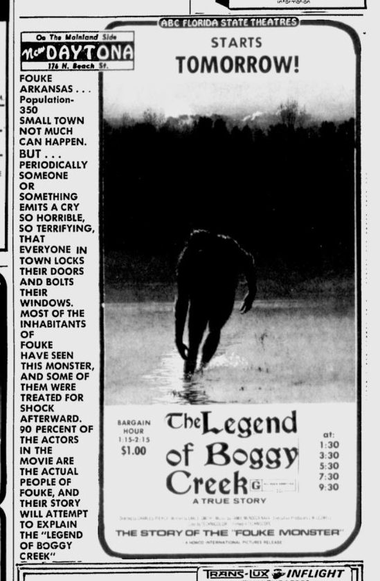 Groovy Doom Legend of Boggy Creek 1973 newspaper ad.