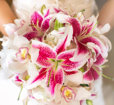 Hawaii Wedding Flowers: Cymbidium Orchid and Stargazer Lily Bouquet