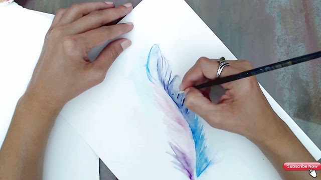 Pintando uma Pena com Aquarela Pintando uma Pena com Aquarela