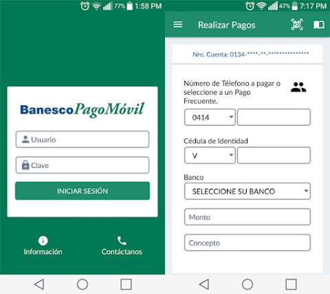 Captura de aplicación Banesco Pago Móvil Captura de aplicación Banesco Pago Móvil