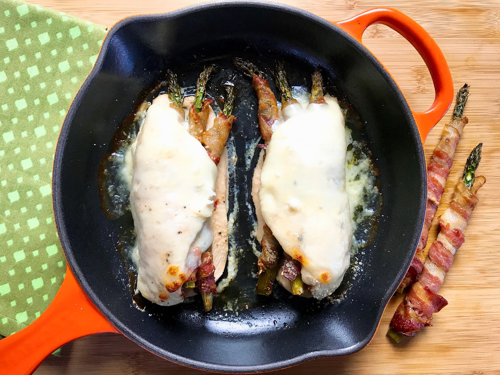 Bacon Wrapped Asparagus Stuffed Chicken with Fresh Mozzarella