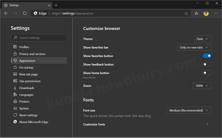Apply dark theme from the Microsoft Edge Theme dropdown Apply dark theme from the Microsoft Edge Theme dropdown