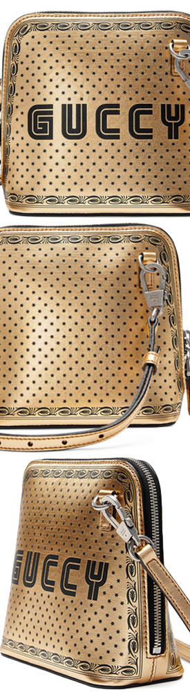 Gucci Guccy Script Dome Metallic Leather Crossbody Bag