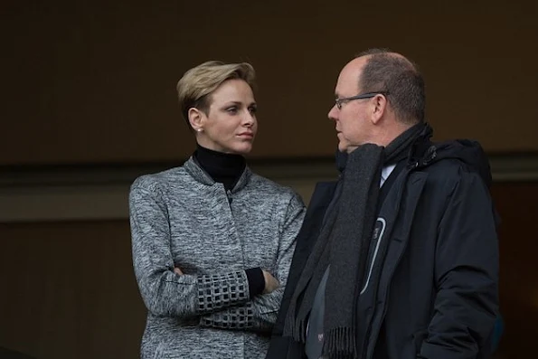 Princess Charlene, Prince Albert II and Prince Jacques of Monaco attend the 6th Sainte Devote Rugby Tournament at Stade Louis II